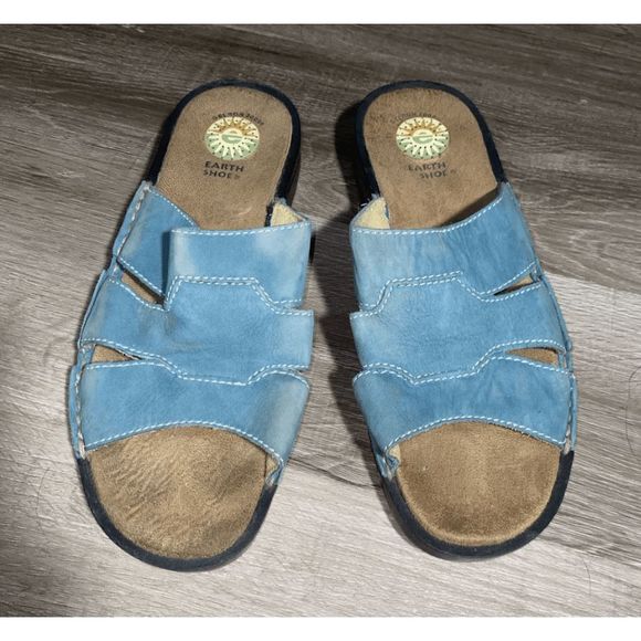 Earth Spirit Blue Leather Gelron 2000 Slip On Slide Sandals, W Size 9, MSRP $83 - Picture 1 of 15